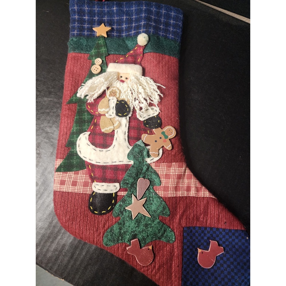 Vintage 2001 Prima Creations Santa Gingerbread Primitive Corduroy Stocking 19in